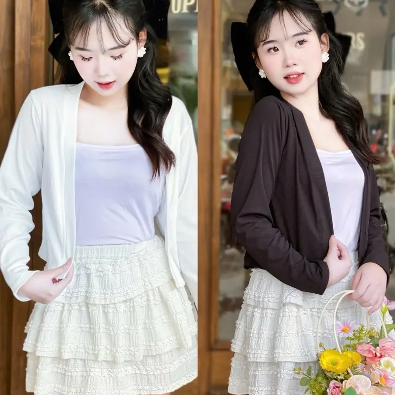 Áo khoác cadigan dáng ngắn chất thun gân