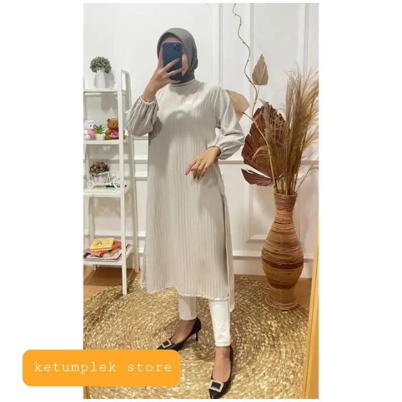 LONG TUNIK BAHAN KNIT HORNET TEBAL MELAT LENGAN PANJANG KARET 2