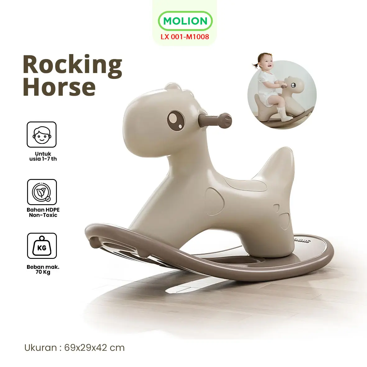 Molion Mainan Kuda Kudaan Anak HDPE Rocking Horse Mainan Jungkat Jungkit Ayun Kuda 001-M1008