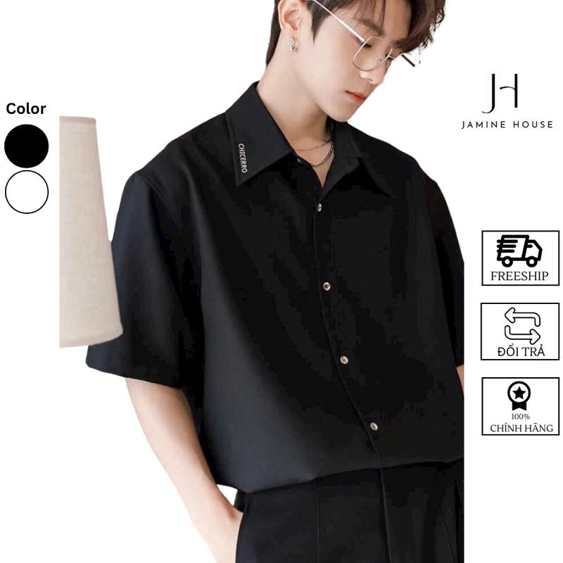 {CÓ BIGSIZE ĐẾN 105KG} Áo Sơ Mi Nam Nữ JAMINE HOUSE Lụa Dày Dặn Form Rộng Tay Lỡ In CHỮ TRÊN CỔ ÁO Có BigSize 90kg Unisex Thun Menswear - Tết - Xmas Tre