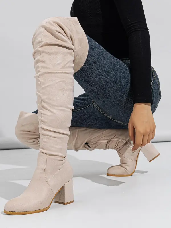 Women's 2024 Trendy Fashionable Solid Color Pointed Toe Boots, Elegant Zipper Design over the Knee Boots for Daily Wear, Botas Para Mujeres, Fall Outfit, Botas 5