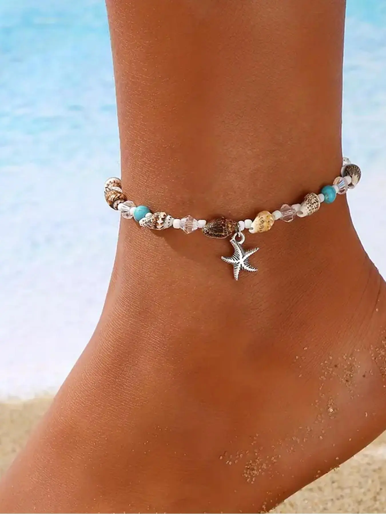 Boho Style Starfish Design Pendant Anklet, Chic Adjustable Beaded Anklet, Fashionable Body Jewelry for Women & Girls, Perfect for Beach Party Vacation