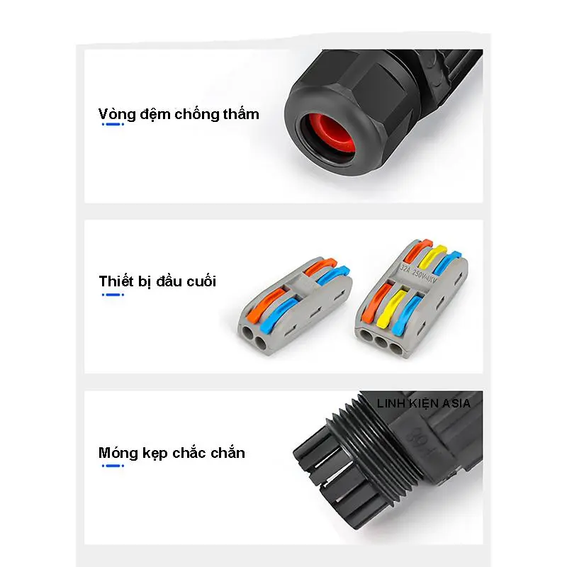 Đầu nối chống nước dây điện 220V, nối dây cáp tròn phi 6-12mm chống nước sử dụng ngoài trời 6