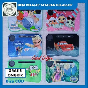 Meja Belajar Lipat / Meja Leptop Tempat Gelas / Meja Leptop Tempat Belajar 01 Kayu Asli - Hitam - Furniture