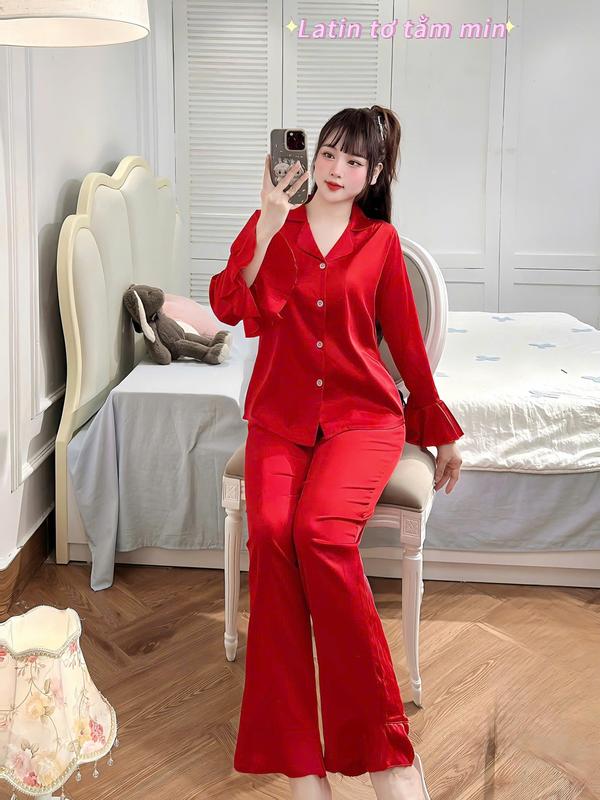 Set tay dài tiểu thư vải latin tơ tằm mịn tay bánh bèo (ko kèm labubu)