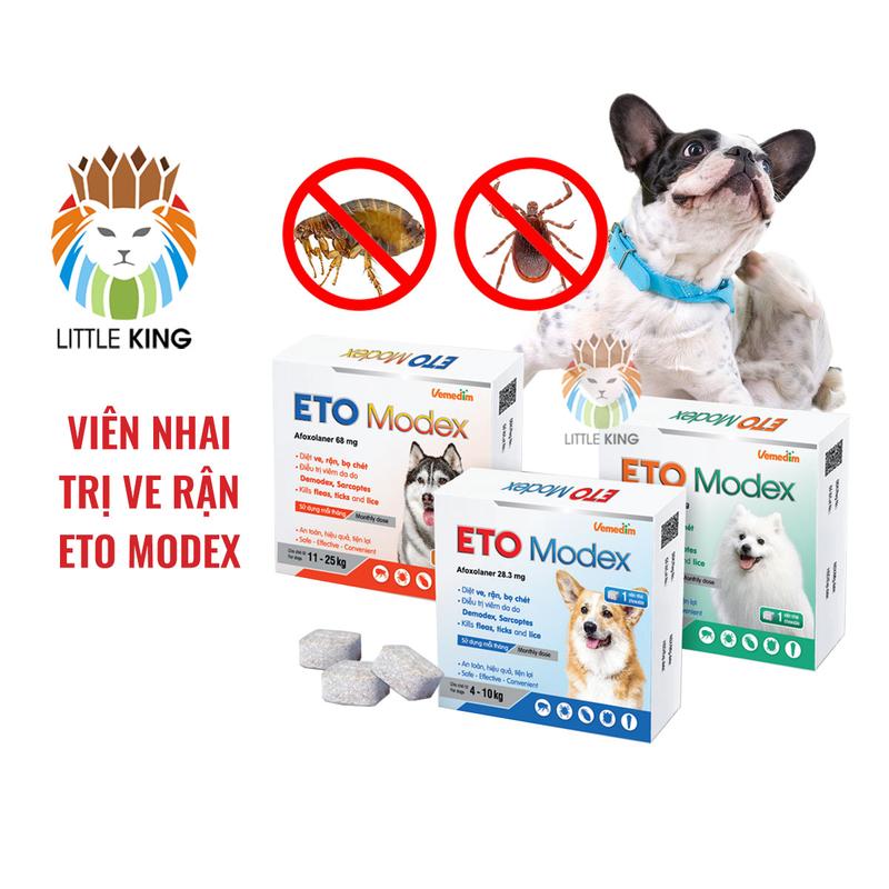  Viên nhai thịt bò trị ve rận bọ chét Vemedim ETO Modex điều trị viêm da do Demodex Sarcoptes cho chó 