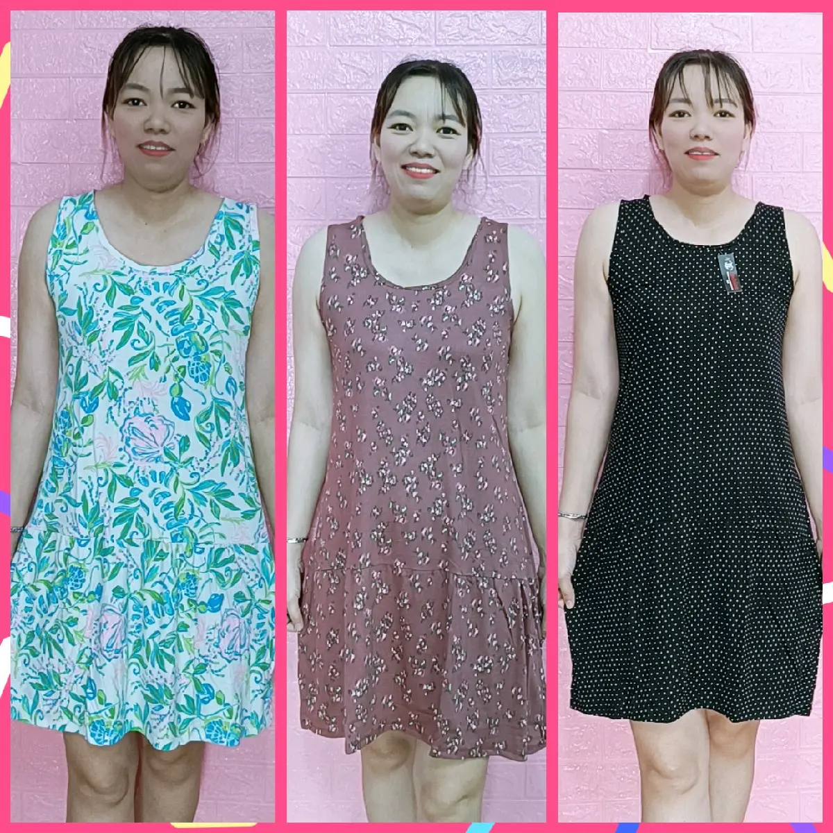 [combo 3 đầm] đồ ngủ nữ , Đầm ngủ sát nách vải thun lạnh , đầm ngủ trung niên chiều dài 90cm free size 45kg đến 70kg , mặc ở nhà mặc ngủ rát thoải mái  Nữ Women Dress Váy Ngủ Nhung