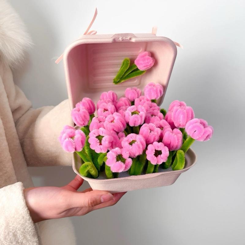   SET NGUYÊN LIỆU  Làm hộp 25 hoa Tulip siêu xinh làm quà tặng  decor  trang trí có kèm đèn led 1 mét 