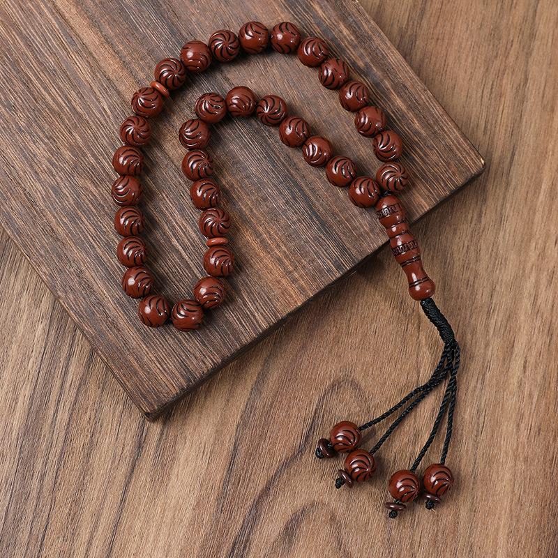 Product Introduction of 33 Natural Blackwood Tesbiha Bracelet | Men's Worship Beads Dhikr Counter Handmade Beaded Muslim Bracelet Meditation/Daily Dual-Use 5