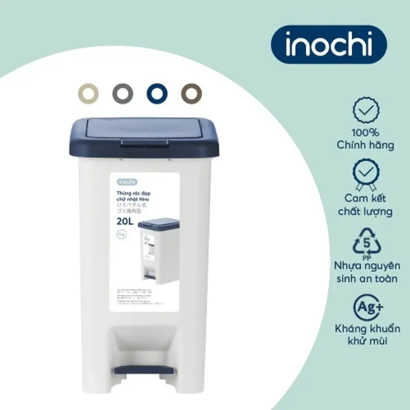 Thùng rác đạp chữ nhật Inochi - Hiro 10L, 15L, 20L, 30L nhiều sự lựa chọn 4