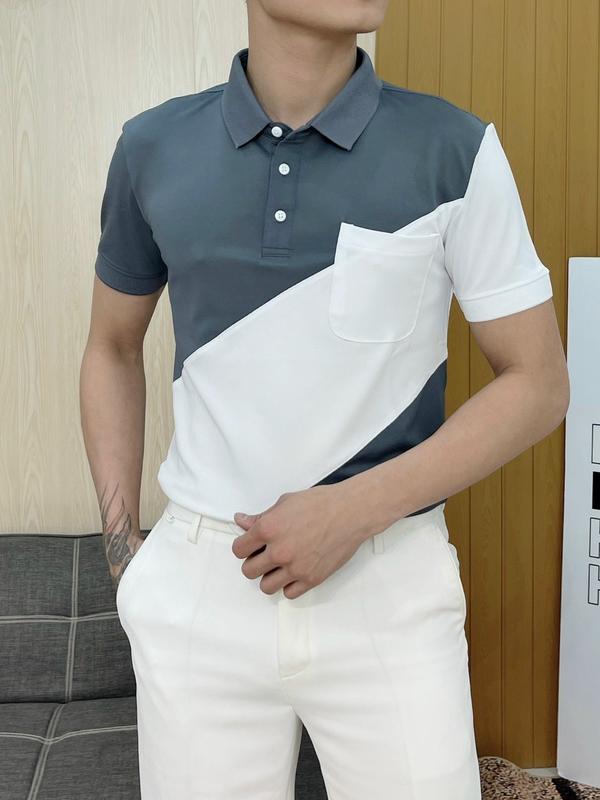 Áo phông cổ nam phom ôm, phối TÚI CHÉO, chất vải mắt chim thoáng mát co dãn nhẹ phối kiểu 4 màu Menswear Top Polo Có Cổ Shirt