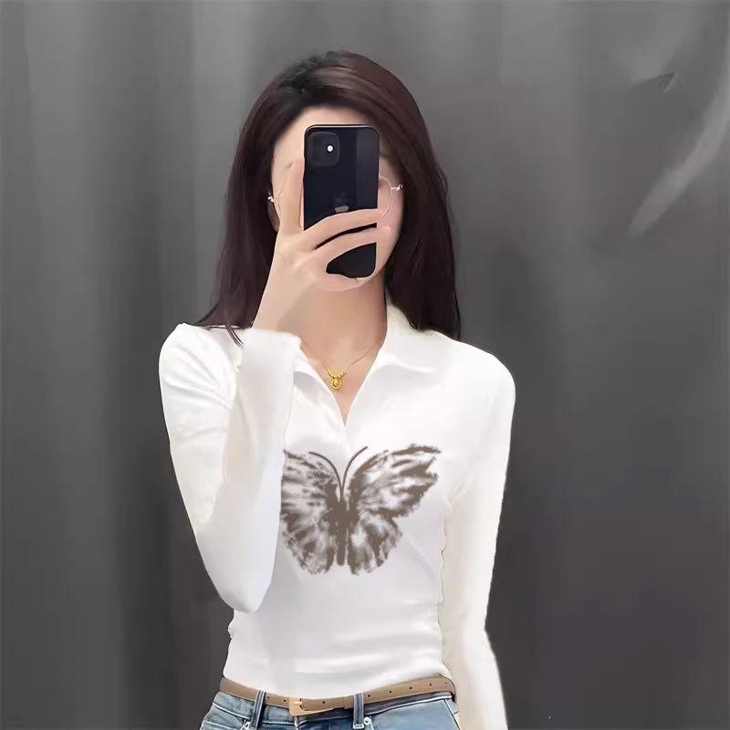 Áo Thun Dài Tay Cổ Polo, Dành Cho Nữ, Bộ Sưu Tập Mùa Thu, Thời Trang, Phong Cách Hàn Quốc, Mỏng Vừa Vặn, Phong Cách Phương Tây, Áo Ôm Sát, Hàng Mới Về Năm 2025, Ins Top Women 5