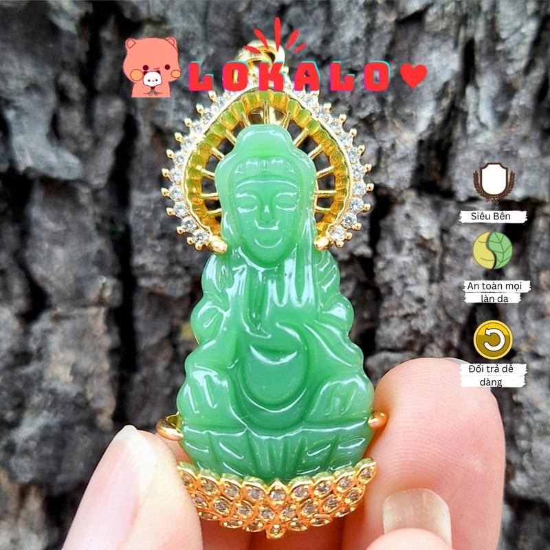  Mặt dây chuyền phật bà quan âm đá xanh thời trang đeo may mắn bình an Lokalo 