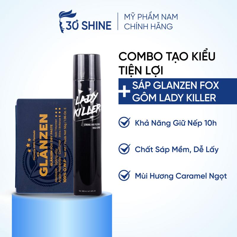  Combo gôm Lady Killer + sáp Glanzen Fox giữ form vào nếp 12h Chăm Sóc Tóc Vuốt Tóc 