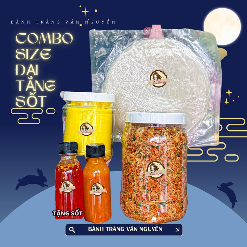 Combo SIZE ĐẠI TẶNG SỐT, TẶNG QUÀ bánh tráng phơi sương 500gr, muối tép hành phi 500gr, bơ 500gr. Bánh tráng Vân Nguyễn Gia Vị