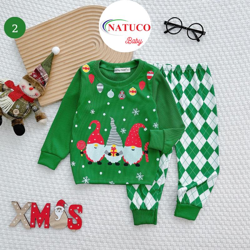  Bộ Quần Áo Trẻ Em Dài Tay NATUCO Vải Thun Gân Cho Bé 0-8 Tuổi Mặc Mùa NOEL Thu Đông TD-IN116 