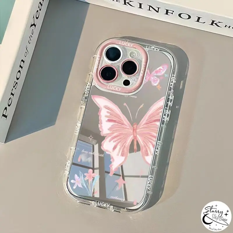 Fashion Kartun Melamun Gemerlap Kupu-kupu Beruntung Surat Grafiti Penutup Mengkilap Untuk Realme C20 C67 C20A C53 C51 C15 C25 C11 C11 2021 C12 C25s Note 50 Narzo 20 30A Kotak Rias Cermin Puff Mewah 1