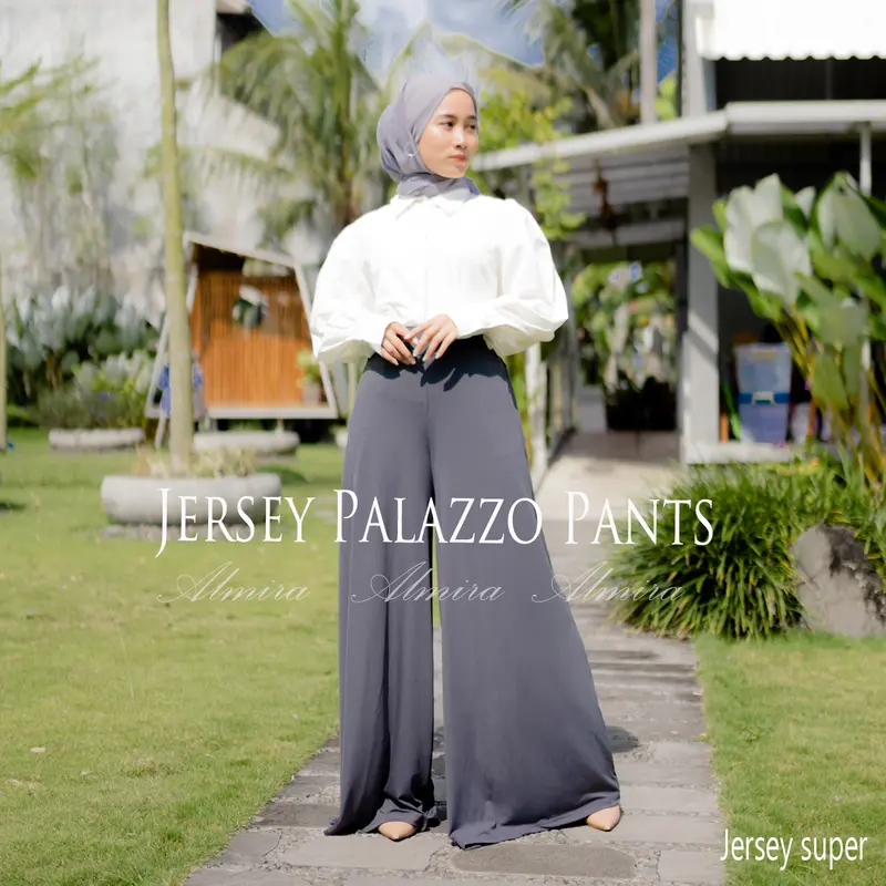 Celana Kulot Panjang Wanita Muslimah  High Waist Jersey Palazzo Pants Griyaraditya Almira Muslim Bawahan celana kulot dan palazzo Celana Panjang cuci kering Celana Flare 3