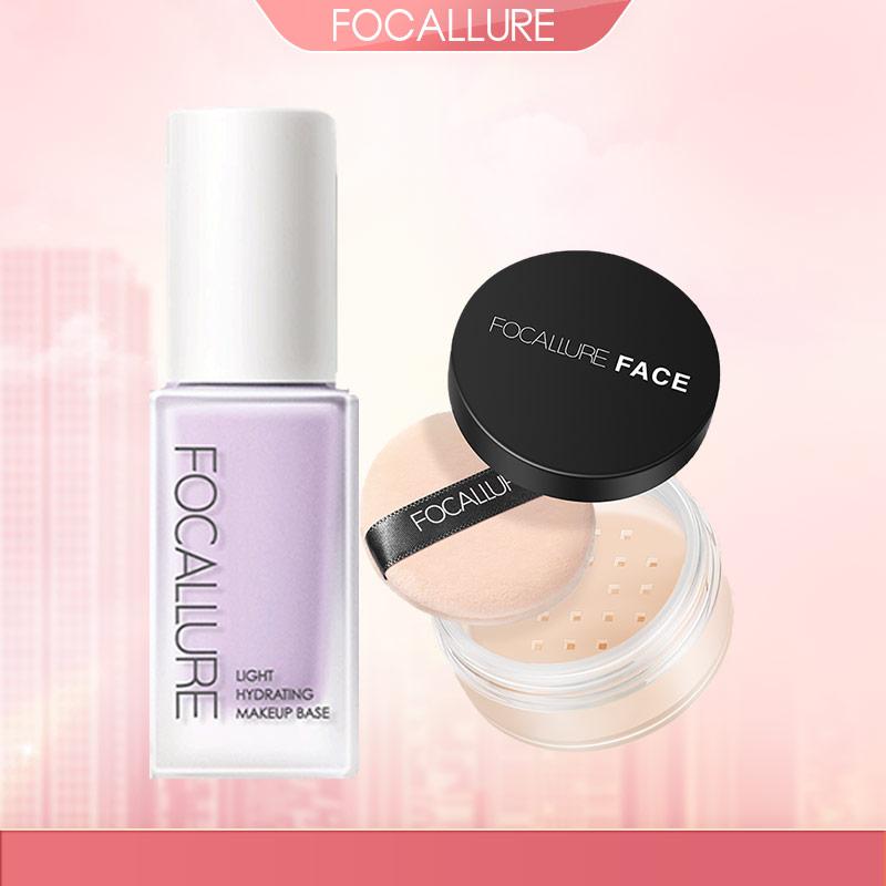  FOCALLURE Combo 2 Món Kem Lót + Phấn Phủ Hỗ Trợ Kiềm Dầu Phù Hợp Trang Điểm Tự Nhiên 