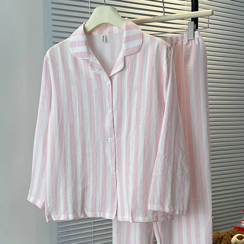 Bộ Đồ Ngủ Cotton Đám Mây Mỏng, Dành Cho Nữ, Hàng Mới Về Mùa Xuân Và Mùa Thu, Áo Cardigan, Phong Cách Hàn Quốc Đơn Giản Thường Ngày Quần Dài Tay, Bộ Đồ Mặc Nhà