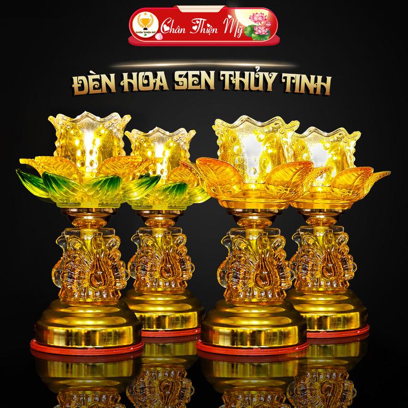  Đèn Bàn Thờ Hoa Sen Thủy Tinh Cao Cấp Có Led Siêu Sáng CHÂN THIỆN MỸ Đồ Thờ Cúng Trang Trí Bàn Thờ Gia Tiên Bàn Phật Decor Decor Phòng 