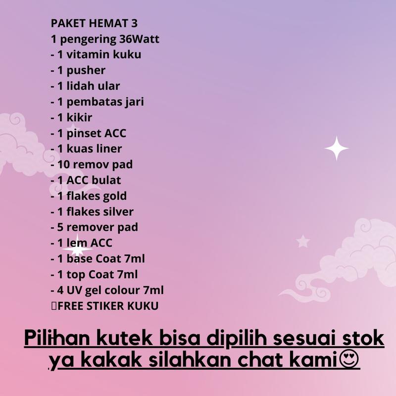 PAKET NAIL GEL HEMAT 3/PAKET USAHA NAIL ART/ PAKET NAIL GEL POLISH ,KUTEK UV GEL SET /PAKET USAHA PEMULA NAIL /PAKET KURSUS NAIL 1