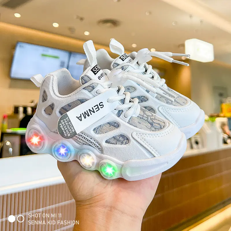 SENMA White Shoes For Kids Girls Rubber Shoes With Light Korean Sneakers Baby Shoes 1 to 5 Years Old