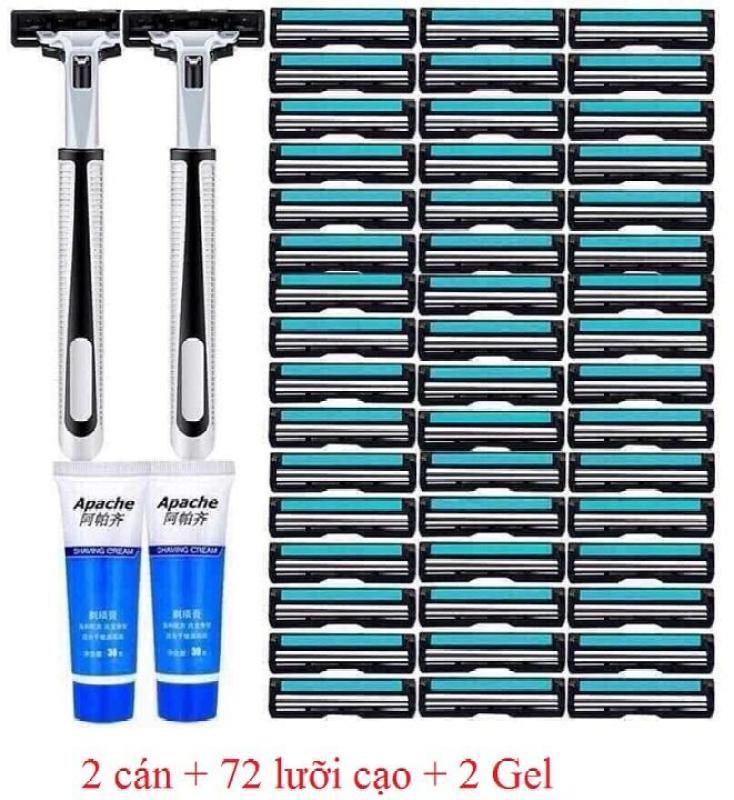 Sét dao cạo râu 72 lưỡi+ 2 cán dao tặng 2  lọ gel làm mềm râu và hộp nhựa đựng cán daocaorau 36