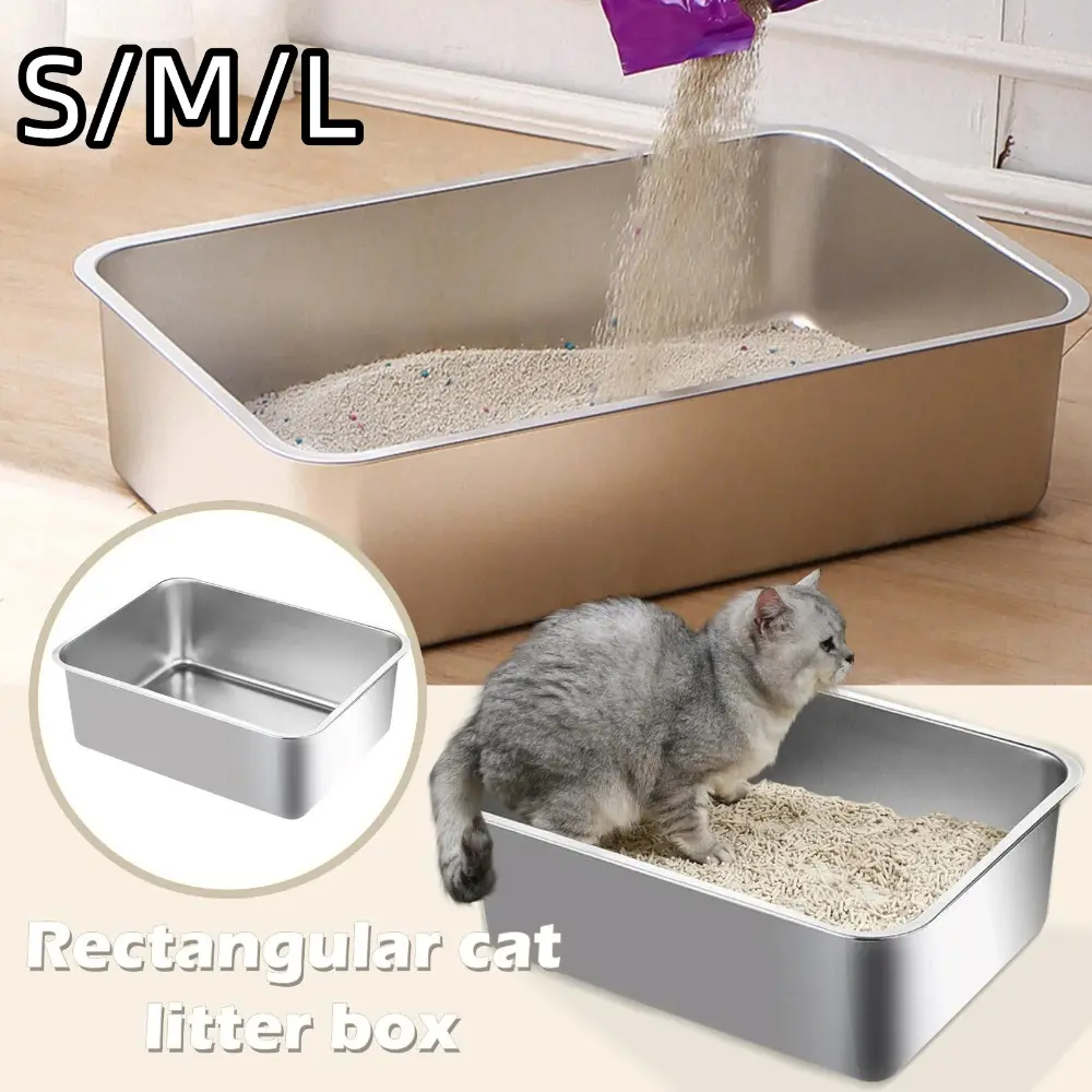 Tempat Pasir Kucing Stainless Ukuran Besar / Litter Box Kucing Stainless Steel/Kotak Pasir Terintegrasi Yang Menebal/Tempat Poop Anjing Kucing