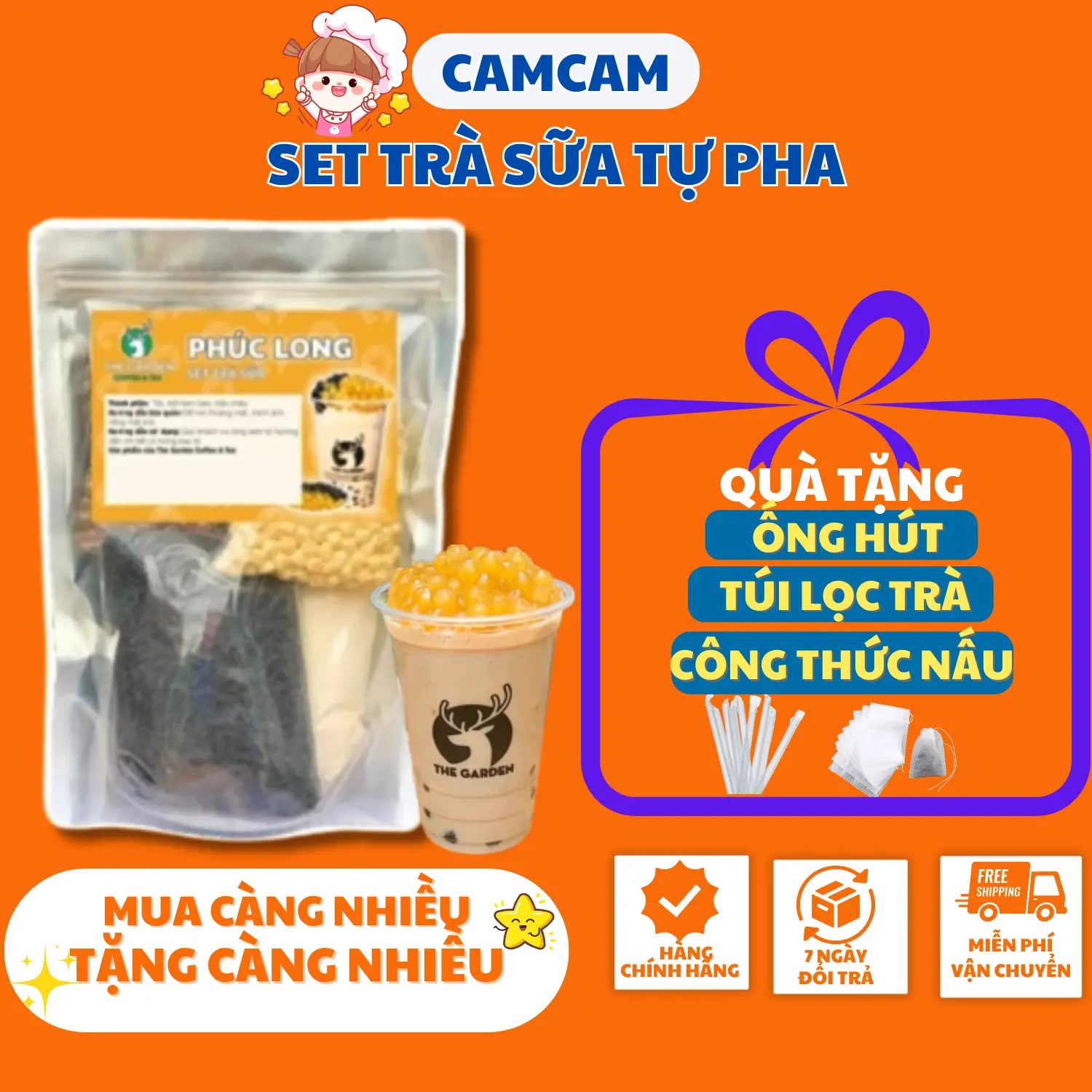 (1 Set pha 10-12 ly) Set Nguyên Liệu Pha Trà Sữa Trân Châu Phúc Long  The Garden Nguyên Liệu Tự Nấu Hương Vị Độc Quyền Tặng Túi Lọc Trà +Công Thức Nấu