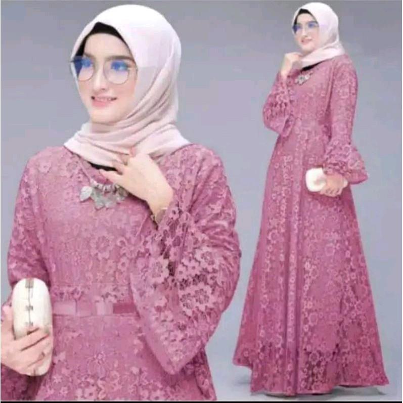 Maxi Dress Yunita Full Brukat Resleting depan (Busui friendly) Terbaru 2025 gamis Pesta gamis kondangan 1