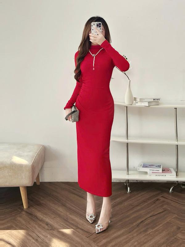 Váy Nữ CCHAT Dáng Suông Cổ Leo Nhún Sườn Chất Thun 94VDC2002OT 0