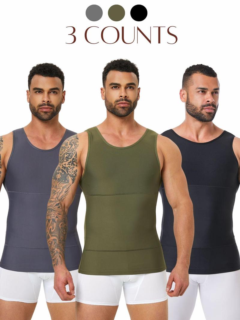 Product Introduction of Men's Solid Color Round Neck Compression Shapewear Tank Top, High Stretch Tummy Control Shaper Vest, Men's Shapewear for All Seasons 7