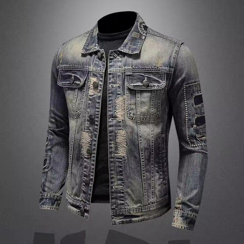 Áo Khoác Denim Nam, Thương Hiệu Thời Trang Châu Âu Và Mỹ Mùa Xuân Và Mùa Thu, Phong Cách Hàn Quốc, Ôm Sát, Áo Khoác Đi Xe Máy Haulage Thời Trang Ngầu Cổ Điển Mỹ, Dành Cho Nam Giới 0