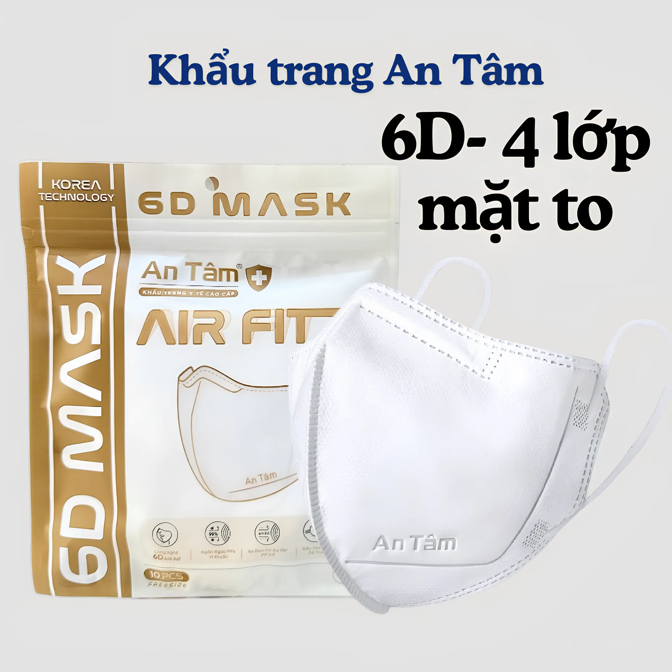 An Tâm Khẩu trang 6D cho mặt to dày 4 lớp combo 100 cái