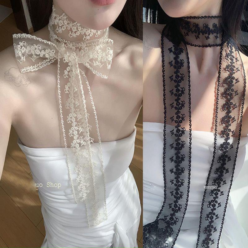 Ins Sweet Bowknot Lace Ribbon Spring Summer Black and White Elastic ...