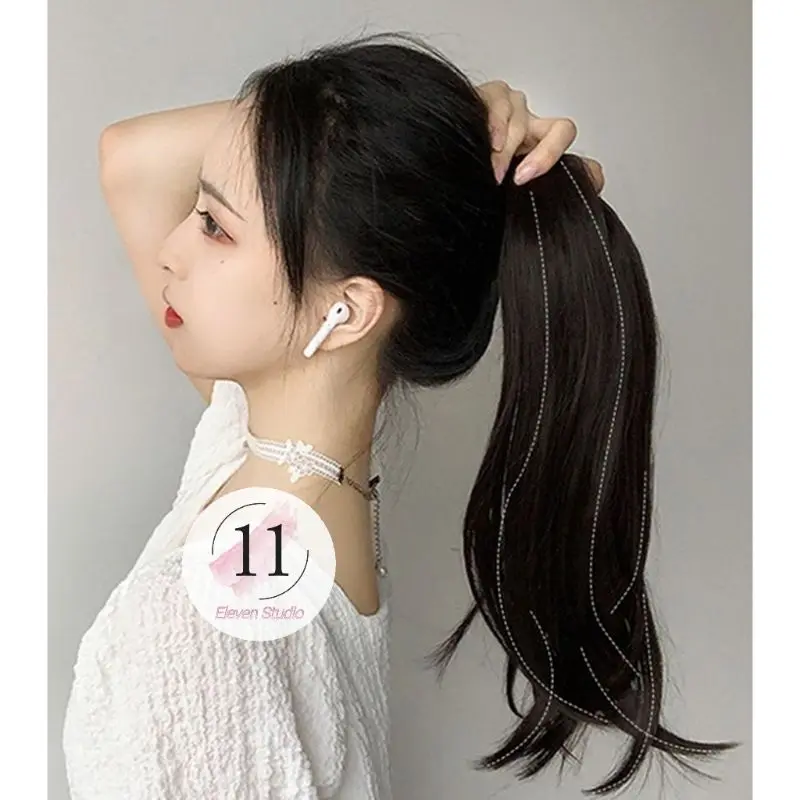 Hair Clip Ponytail Tali Lurus Natural 45cm/55cm Black Brown Coklat 1
