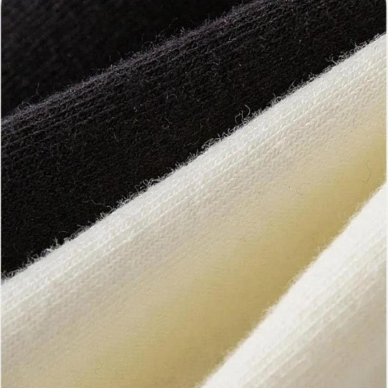 Tất Cho Nữ, Chất Liệu Cotton Xếp Ly Ống Giữa Dài Đến Mắt Cá Chân, Ngắn Và Thoáng Khí, Màu Đen Và Trắng, Thích Hợp Cho Mùa Mùa Xuân, Mùa Thu Và Mùa Đông Women Ong 4