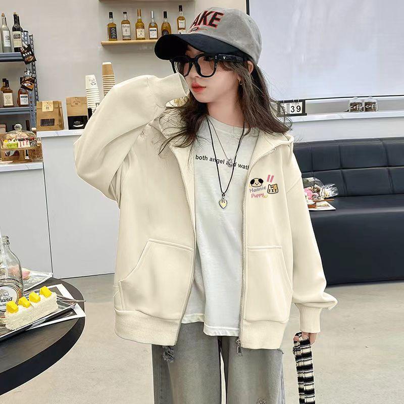 Áo Cardigan Có Mũ Trùm Đầu, Cho Bé Gái, Áo Len Có Khóa Kéo, Thiết Kế Cún chó Con Hoạt Hình Sáng Tạo, Quần Áo Mùa Xuân, Thích Hợp Cho Trẻ Em Trung Bình Và Lớn, Lót Lông Cừu, Dày Dặn, Áo Khoác Học Sinh 2
