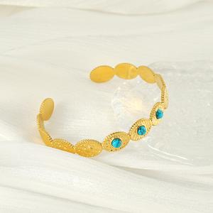 Gelang Tangan untuk Wanita, Model Baharu dengan Turquoise Biru, Diperbuat daripada Keluli Titanium, Reka Bentuk Mewah dan Fesyen, Bentuk Geometrik, Warna Emas 18K, Pembukaan Berbentuk C Mudah gelang  rapunzel  princess