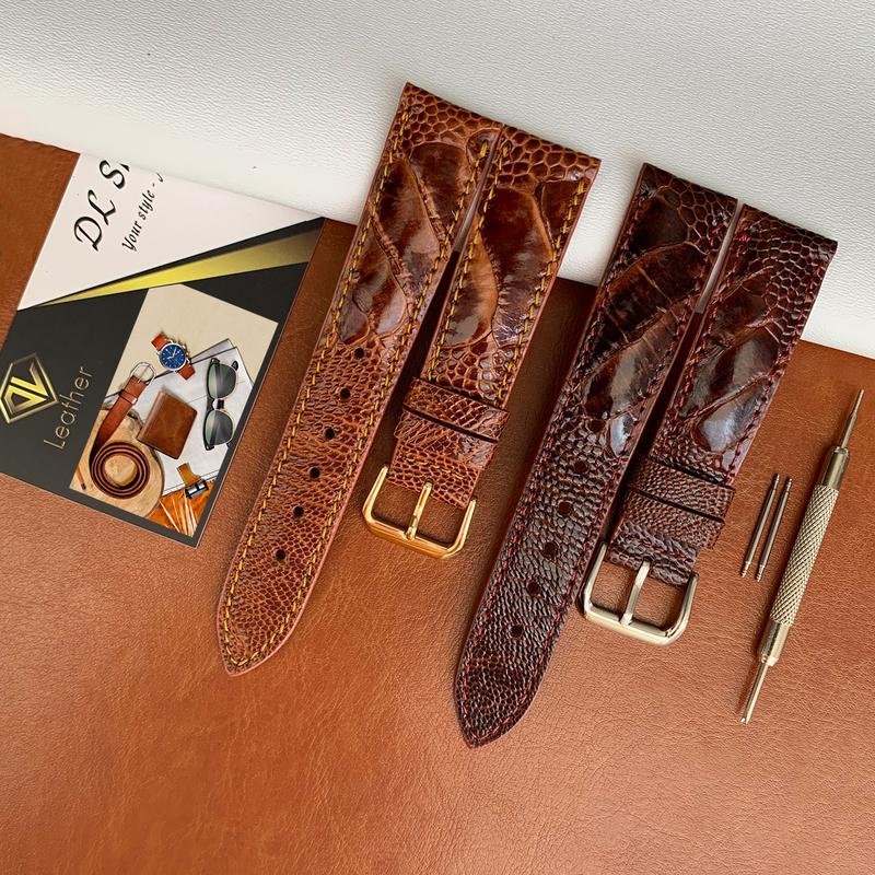 Dây Đồng Hồ Da Đà Điểu Da Vảy Chân Màu Đen Nâu Nâu Đỏ Vàng Bò Tặng kèm: Chốt Khóa Tool tháo lắp - DĐHĐĐ03