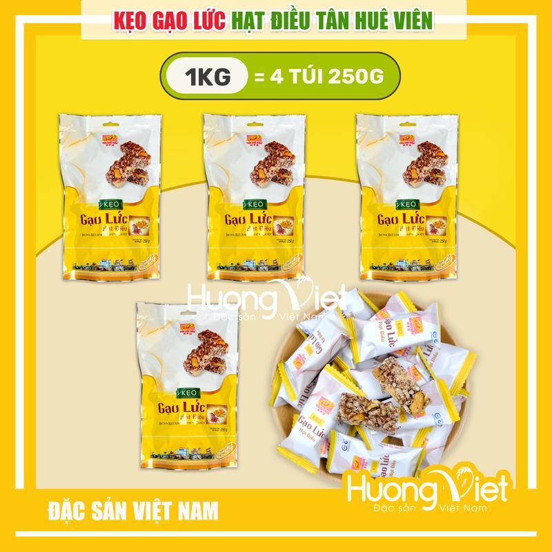  1KG kẹo gạo lức hạt điều cao cấp Tân Huê Viên 250g kẹo gạo lứt Sóc Trăng bánh kẹo tết đãi khách  4 TÚI 250G  