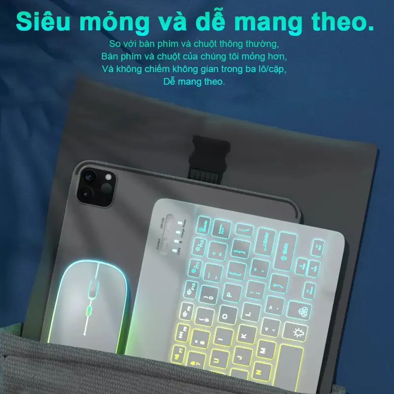 【GOOJODOQ*Linhan】 10 Inch Bluetooth Bàn phím chuột / Bàn phím máy tính xách tay có đèn LED không hỗ trợ chơi game trên điện thoại 7