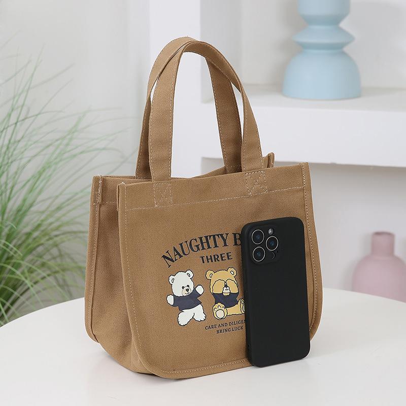 Product Introduction of Cartoon Cute Printed Pattern Canvas Handbag Office Worker Lunch Bag Tote Bag Picnic Drink Bag Portable Outdoor Food Bags 17