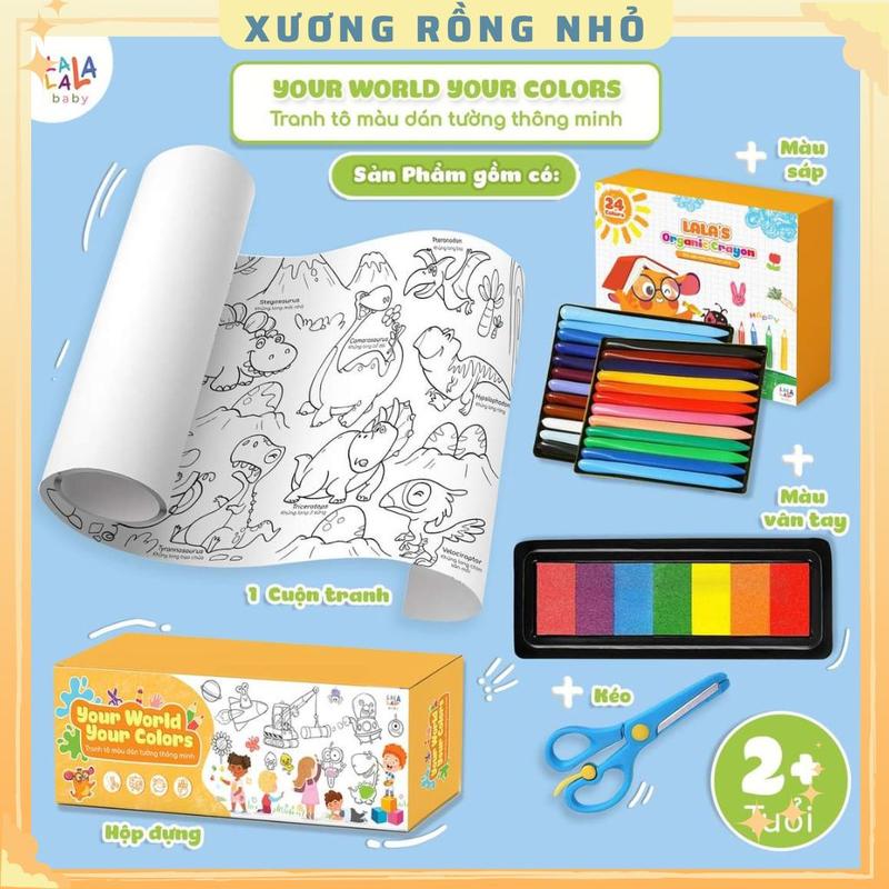Tranh tô màu dán tường thông minh khổ lớn dài 3m Lalala Baby tặng kèm màu vẽ và kéo, tranh 3m 1
