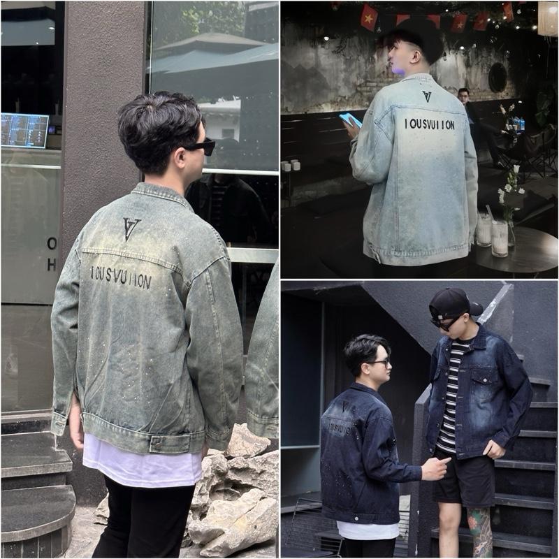 Áo Khoác Bò [ Xanh , Đen ,Rêu Bụi ]  From Rộng Chữ Thêu Ép Đá Lấp Lánh Nam Nữ Mang Đều Đẹp