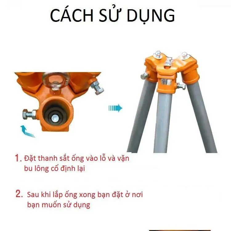Giá móc pa lăng xích kéo tay 1 tấn, 2 tấn cùm treo pa lăng - tó 3 chân (Không bao gồm 3 thanh sắt ống và palang) 4