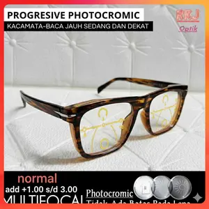 RKJ Optik Kacamata Progresif Pria Frame Kokoh Lensa Multifocal Tanpa Garis Pembatas Photocromic & Bluecromic Normal Add +1.00 s/d +3.00