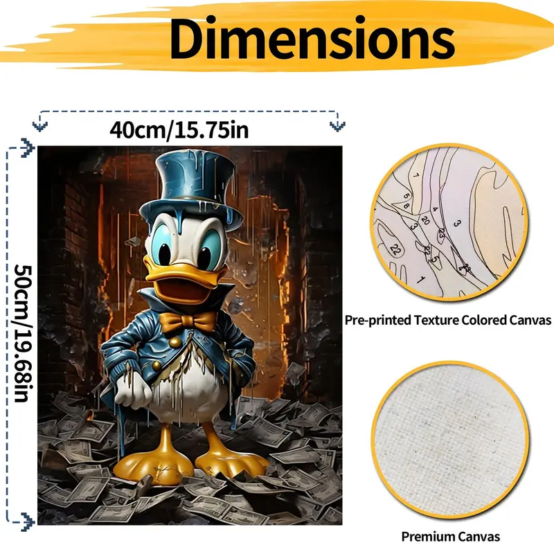 Donald Duck Design Painting By Numbers Kit, 1 Set DIY Oil Painting By Numbers Kit, Wall Art Decoration for Home Living Room Bedroom 1