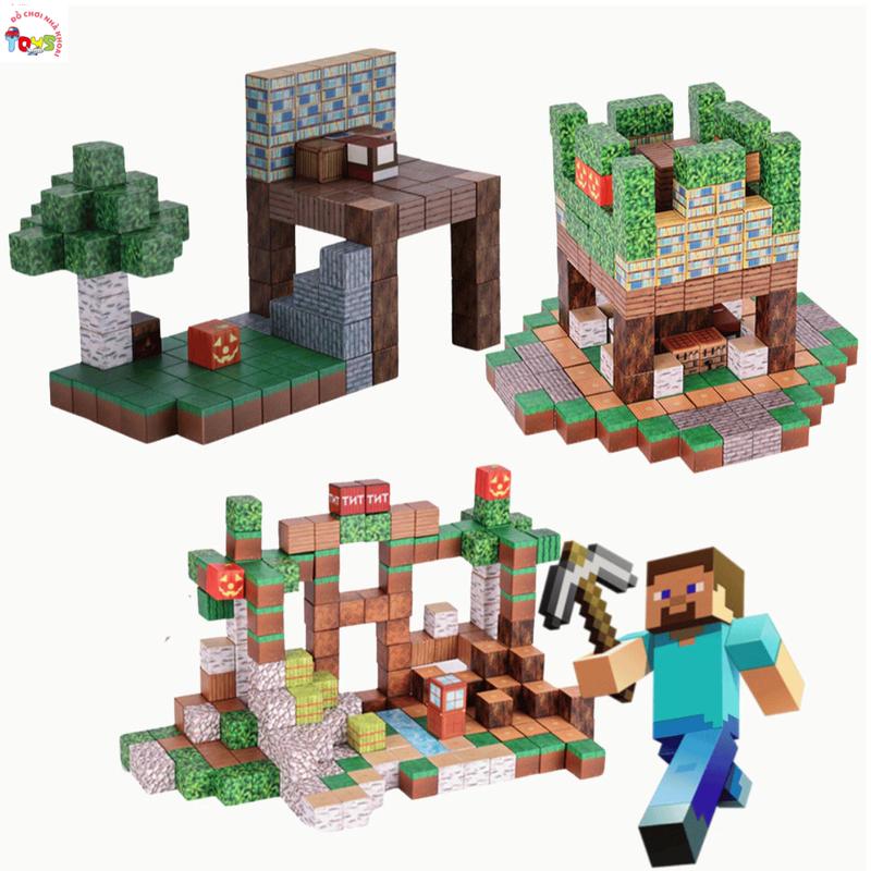 ( TẶNG NHÂN VẬT) Mô Hình Lắp Ráp Minecraft Từ Các Khối Nam Châm Block Minecraft Nam Châm Đồ Chơi Xây Dựng Các Khối Nam Châm Minecraf
